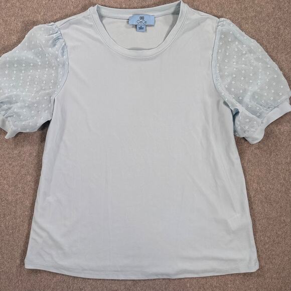 CeCe Swiss Dot Short Sleeve Crew Neck Blouse Women's Medium Blue - Picture 1 of 7